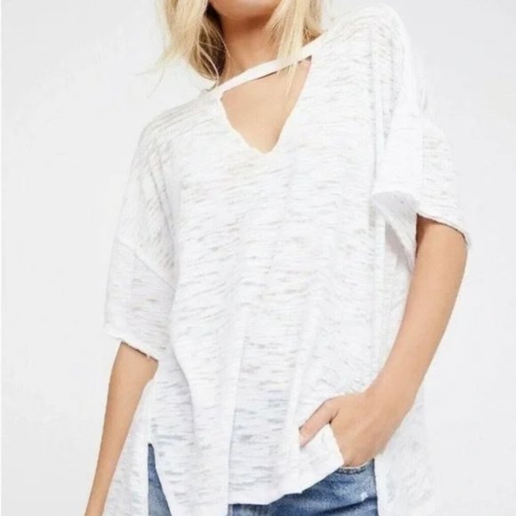 Free People Tops - We The Free White Jordan Burnout Cutout Tee Shirt Oversized Fit Size XS